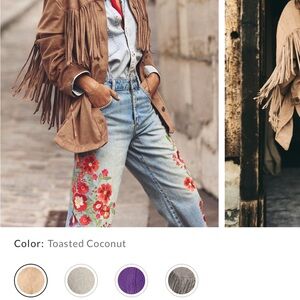 Free People Tan Leather Fringe Jacket